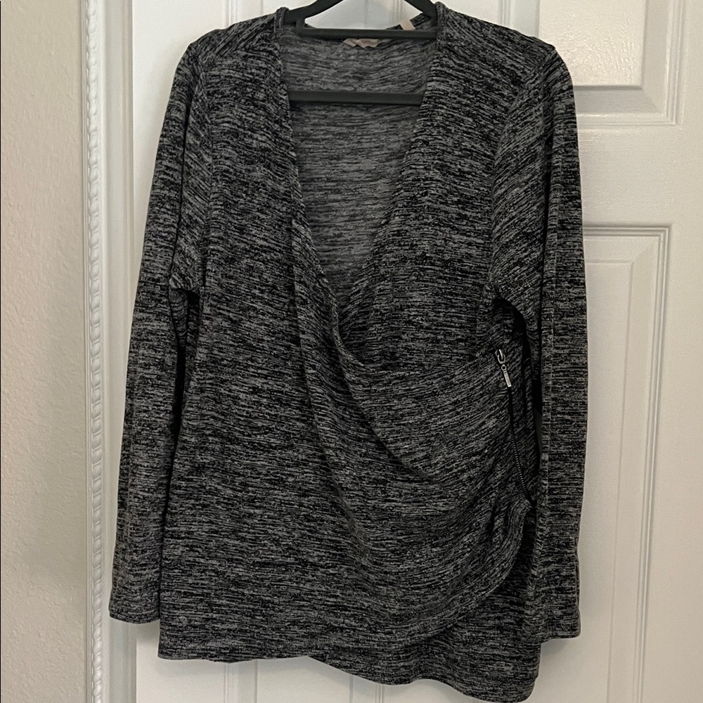 Soft Surroundings Charcoal Drape Front Blouse